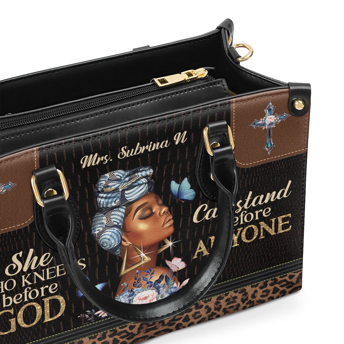 Unique Personalized Leather Handbag - She Who Kneels Before God