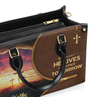 Beautiful Christian Leather Handbag - Because He Lives, I Can Face Tomorrow NUH267