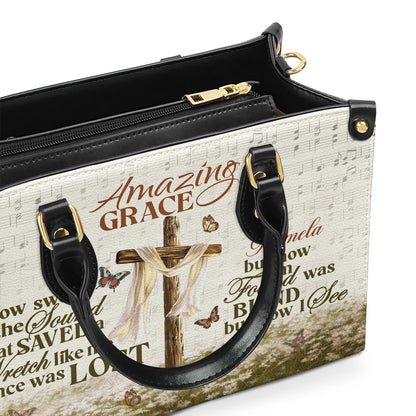 Jesuspirit | Personalized Leather Handbag With Zipper | Amazing Grace LHBM739