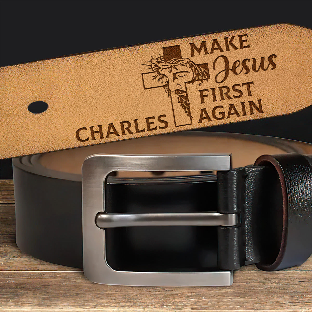 Make Jesus First Again | Personalized Engraved Leather Belt