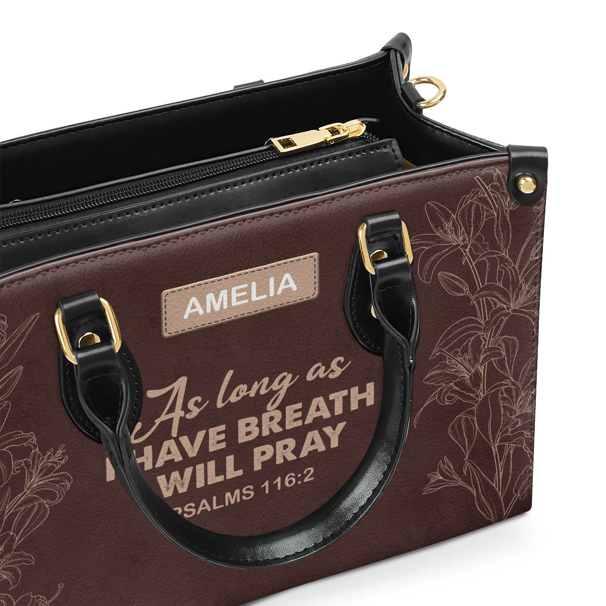 Faith Flower | Personalized Leather Handbag JSLHBPT836TA