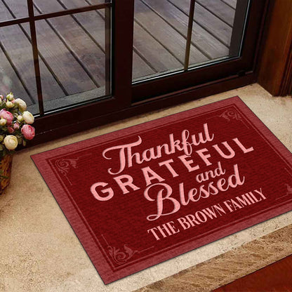 Thankful Grateful And Blessed | Personalized Doormat JSDMPH1676M