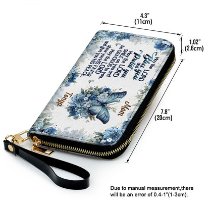 Jesuspirit | Personalized Leather Clutch Purse With Wristlet Strap Handle | Spiritual Gifts For Christian Women | May The Lord Bless You And Protect You CPM784