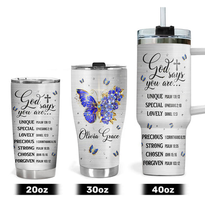 Lovely Personalized Floral Butterfly Stainless Steel Tumbler 20oz - God Says You Are Unique NUA153