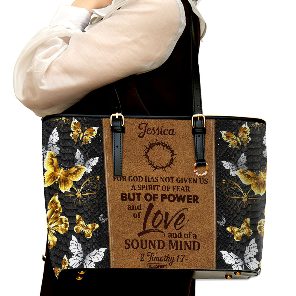 Awesome Large Leather Tote Bag - For God Has Given Us A Spirit Of Power And Of Love NUH270