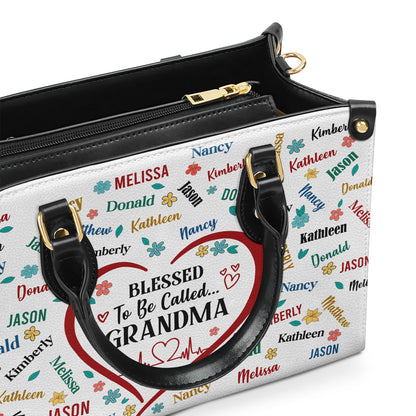 Blessed To Be Called Grandma | Personalized Leather Handbag JSLHBPHN2203D