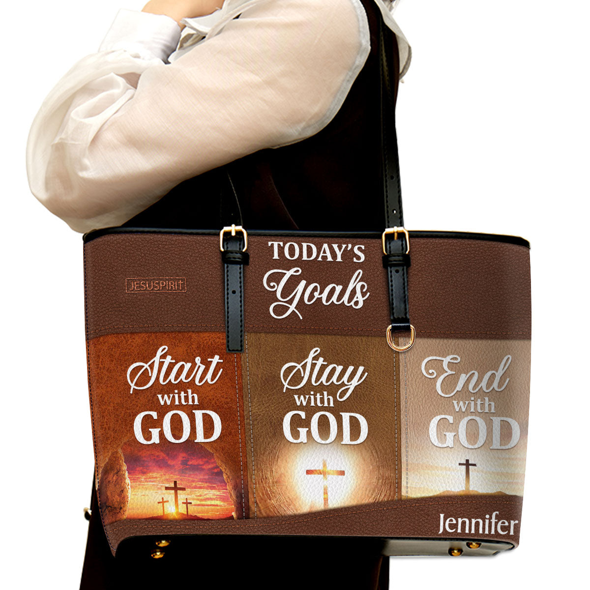 Today‘s Goals: Stay With God - Unique Large Leather Tote Bag NUH272