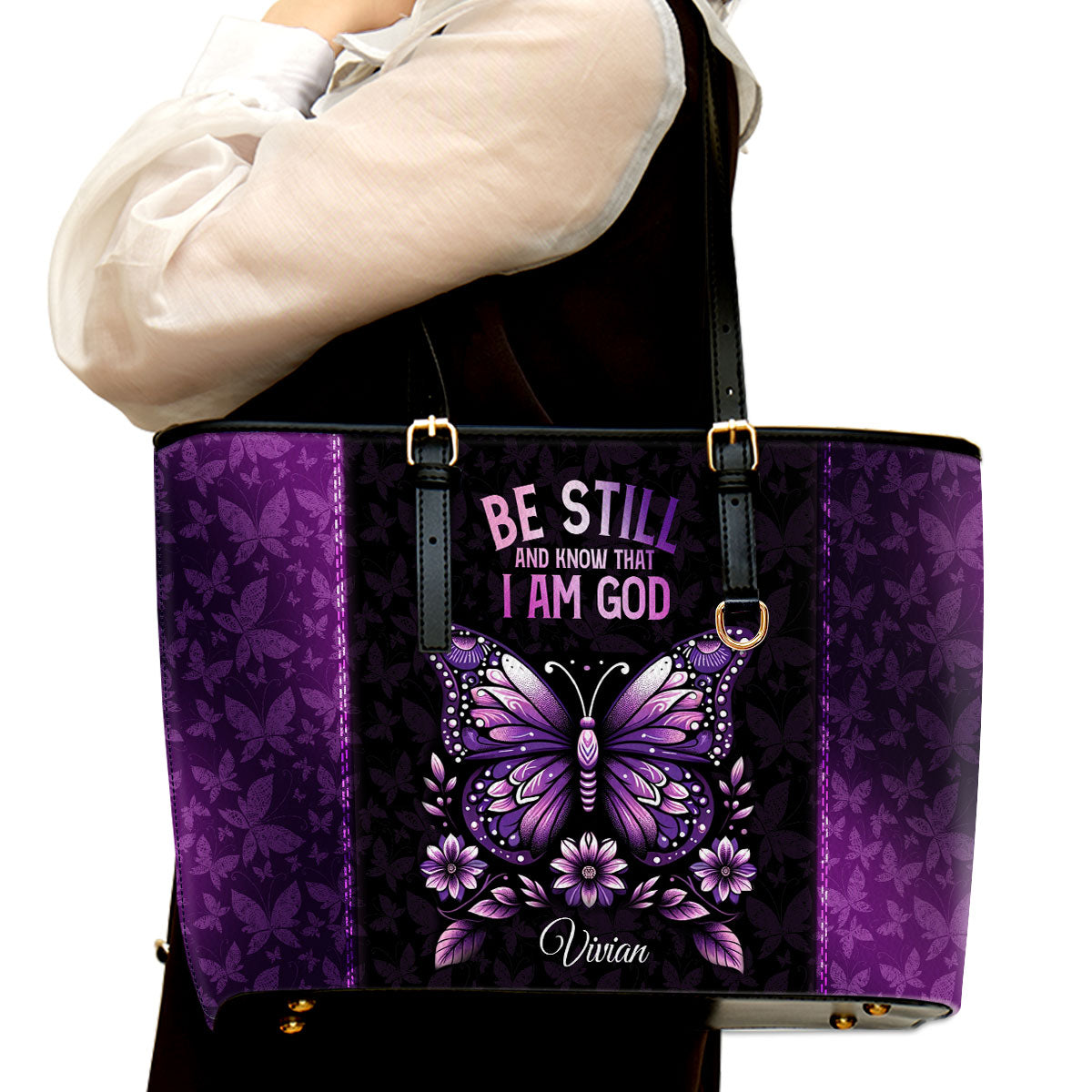 Be Still And Know That I Am God | Personalized Large Leather Tote Bag LLTBN684