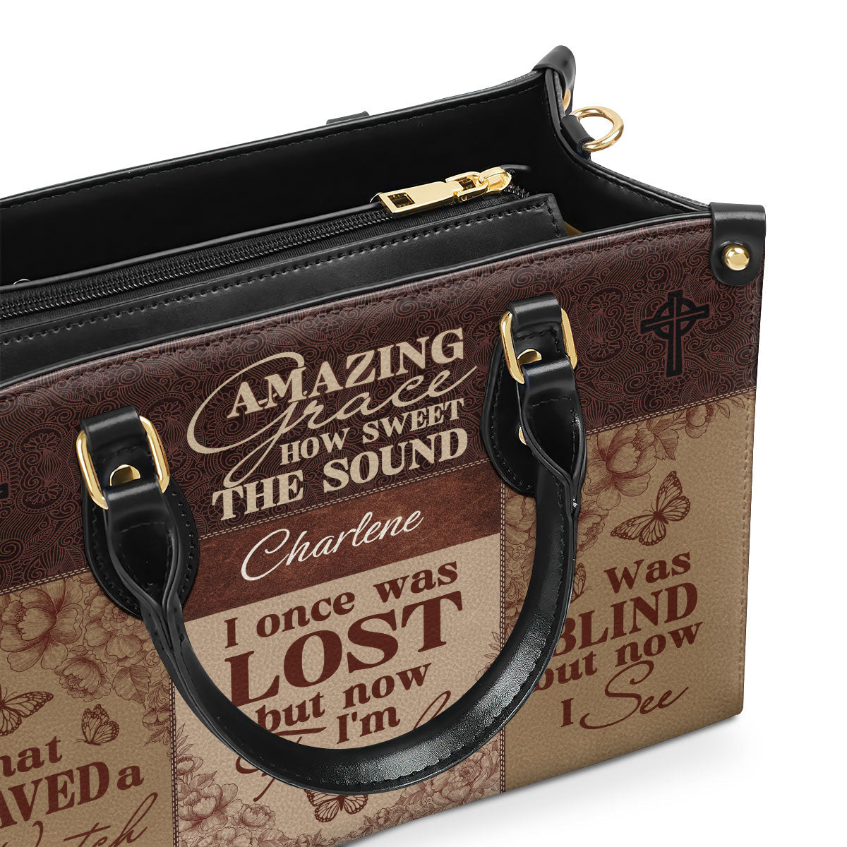 Jesuspirit | Personalized Leather Handbag With Zipper | Amazing Grace LHBM734