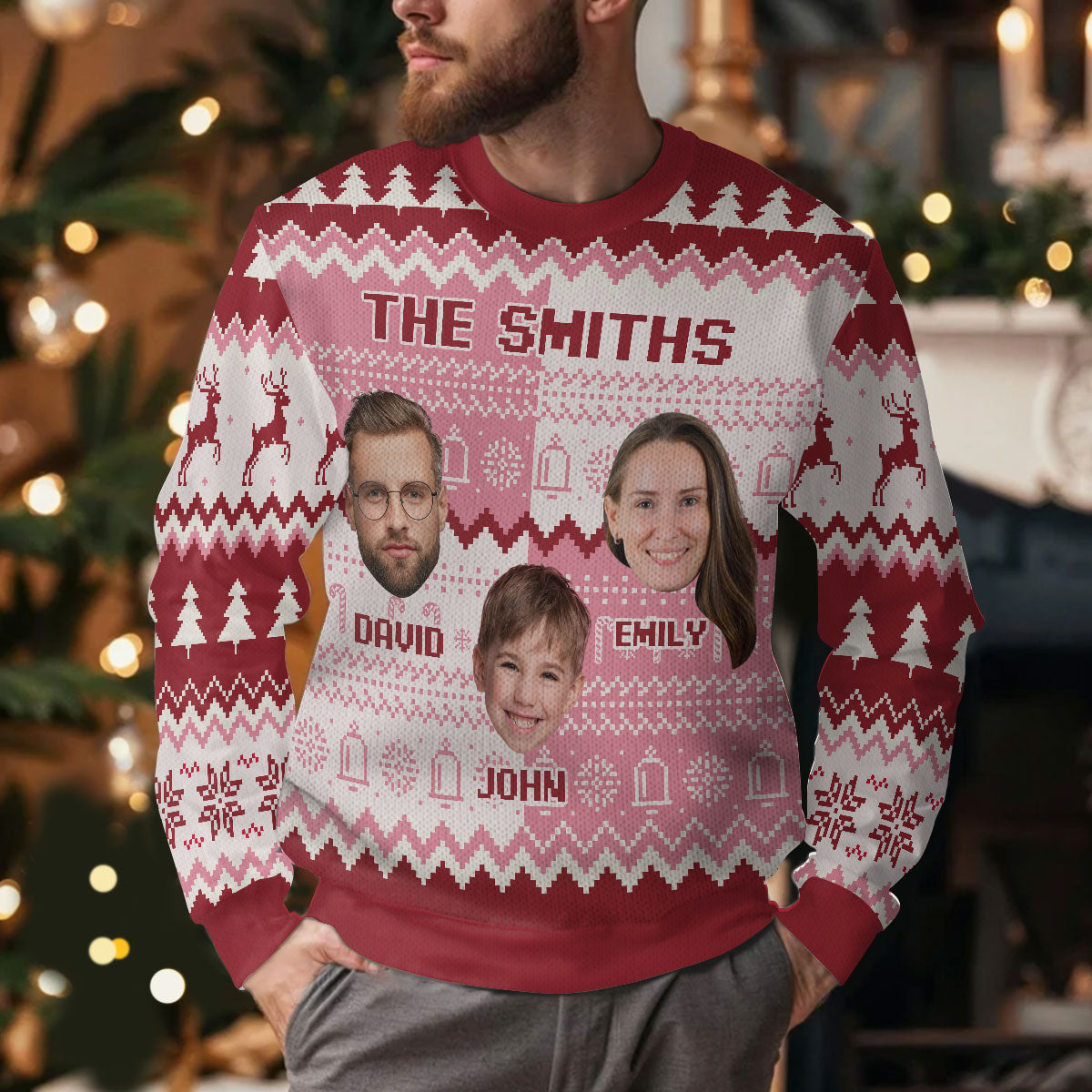 Upload Photo Family Cozy Christmas Pattern | Personalized Wool Sweater JSWSWPHN2152M