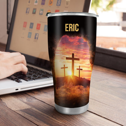 Jesuspirit | Religious Gift For Bible Study Groups | Personalized Stainless Steel Tumbler | Because He Lives, I Can Face Tomorrow SSTM02