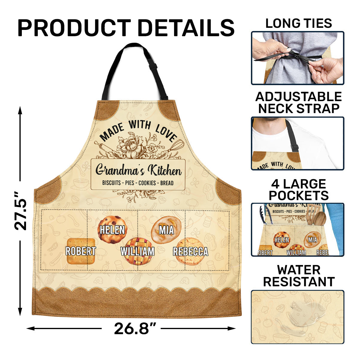 Made With Love Grand's Kitchen | Personalized Apron With Pocket