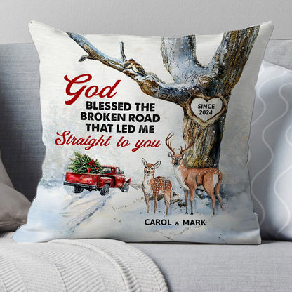 God Blessed The Broken Road That Led Me Straight To You | Personalized Crystal Velvet Pillow