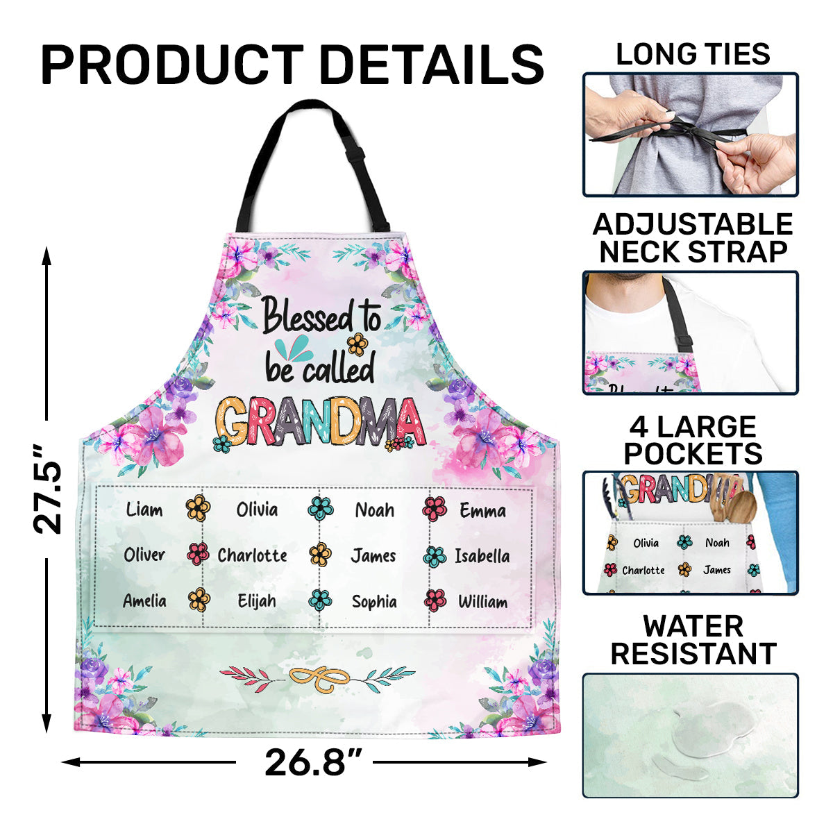 Blessed To Be Called Grandma/Nana | Personalized Apron With Pocket