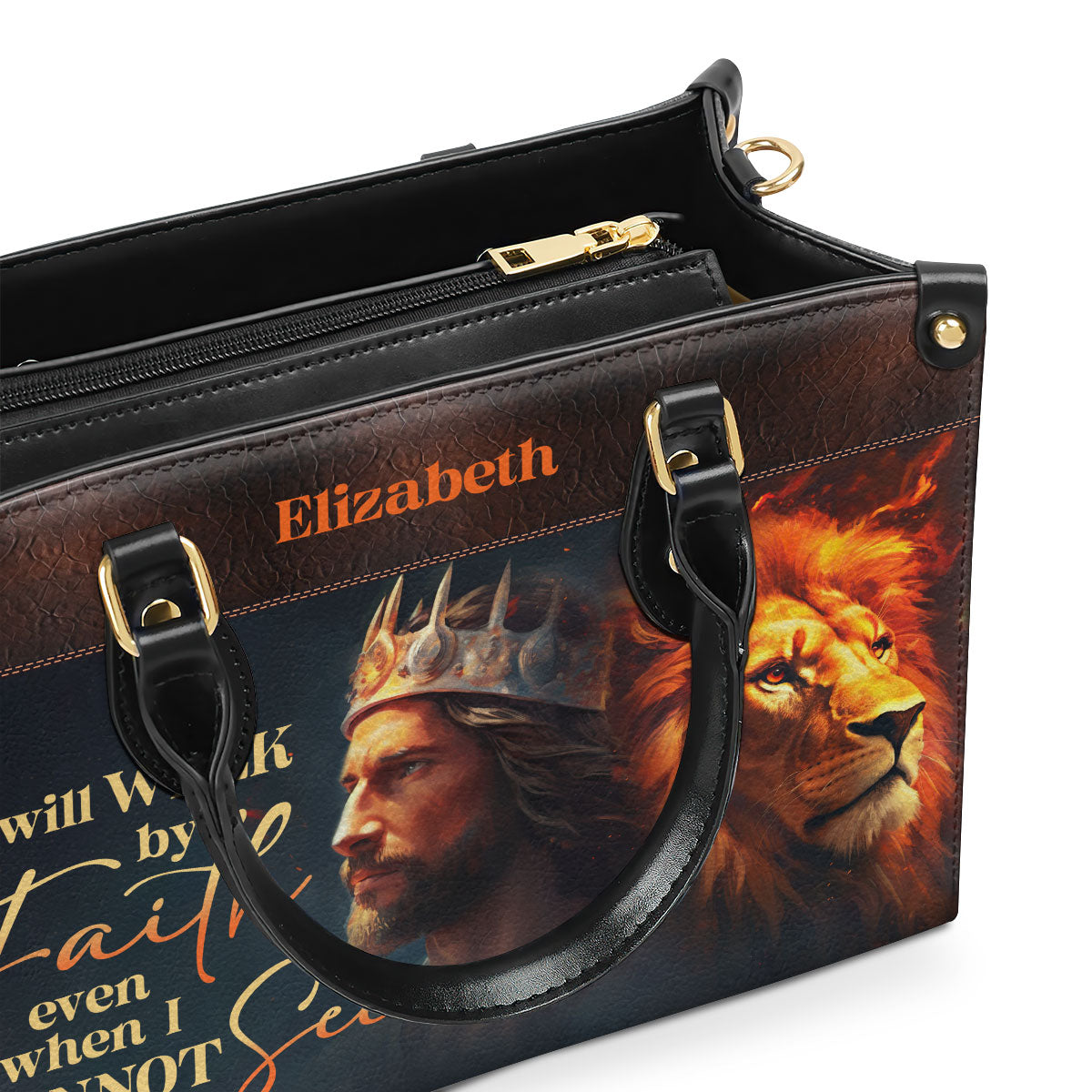 Jesuspirit | Personalized Leather Handbag With Zipper | I Will Walk By Faith LHBM745