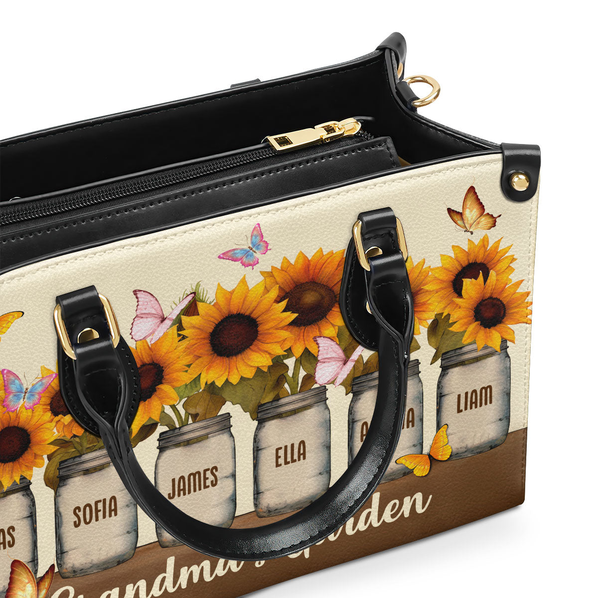 Grandma's Garden | Personalized Leather Handbag With Zipper LHBH836