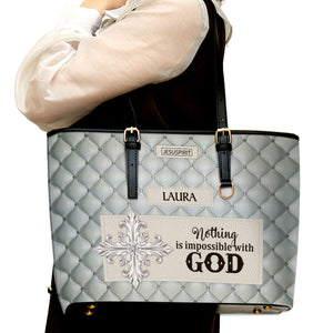 Beautiful Cross Large Leather Tote Bag - Nothing Is Impossible With God HH363