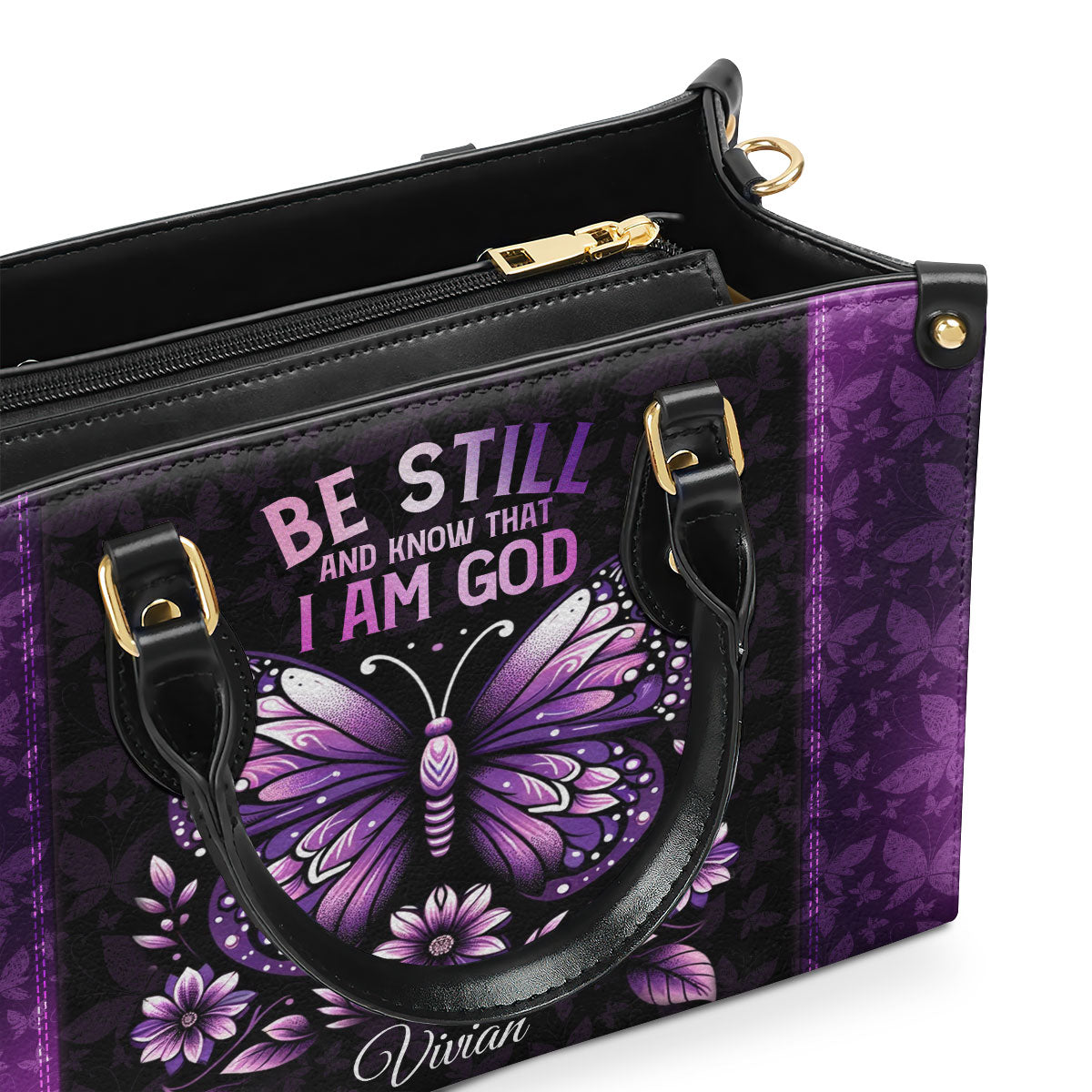 Jesuspirit | Personalized Leather Handbag With Zipper | Be Still And Know That I Am God LHBHN684