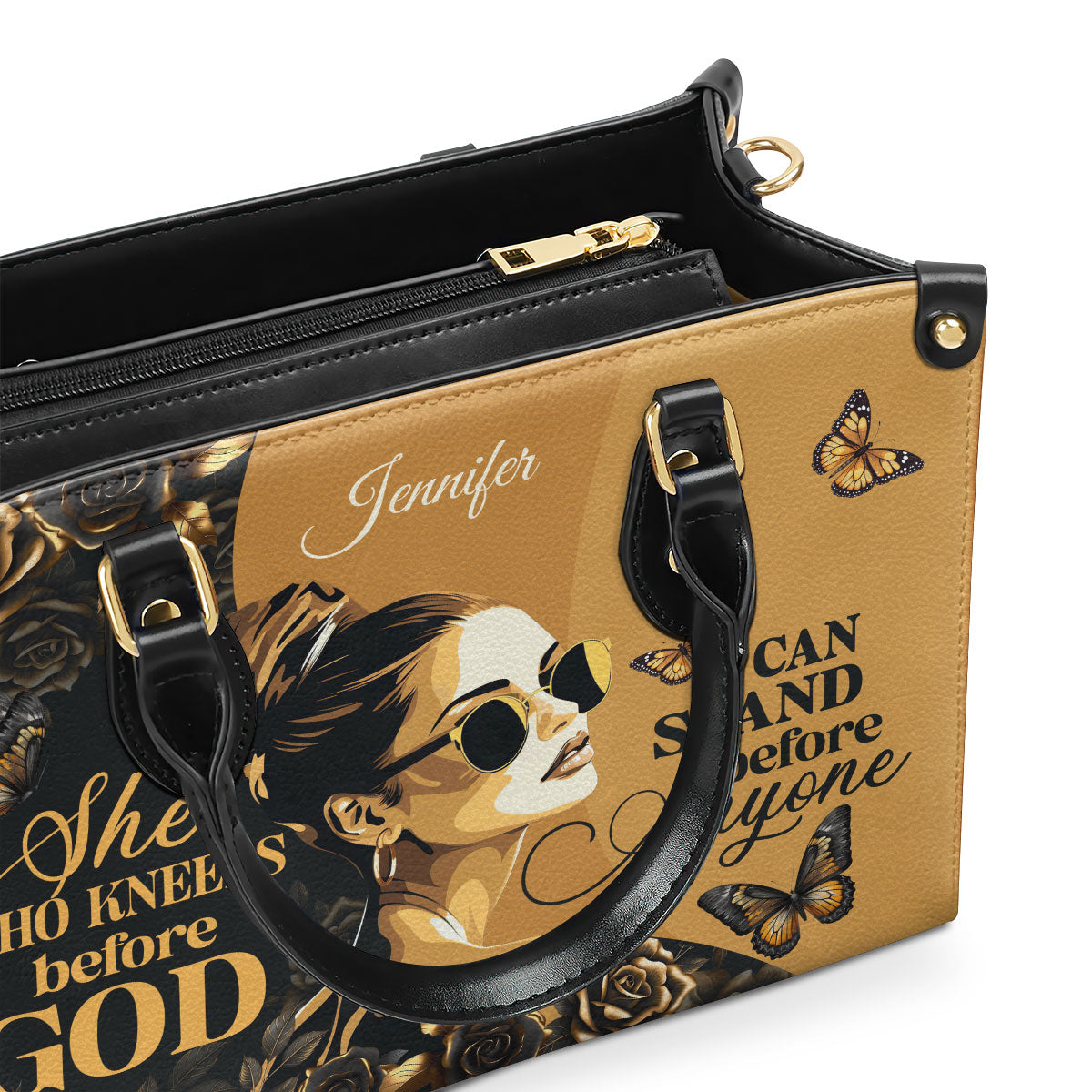 Jesuspirit | Personalized Leather Handbag With Zipper | She Who Kneels Before God LHBM746