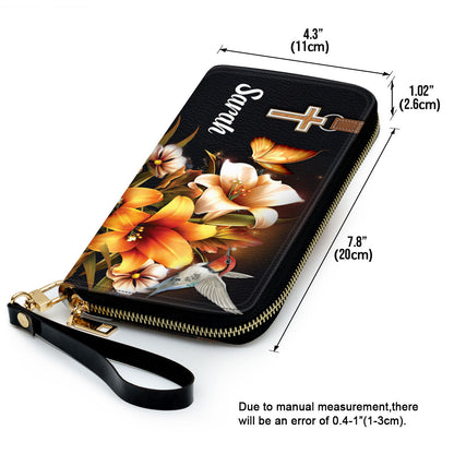 Jesuspirit | Isaiah 46:4 | I Will Sustain You And I Will Rescue You | Faith Gifts From God For Christ Women | Personalized Lily Zippered Leather Clutch Purse NUH294H