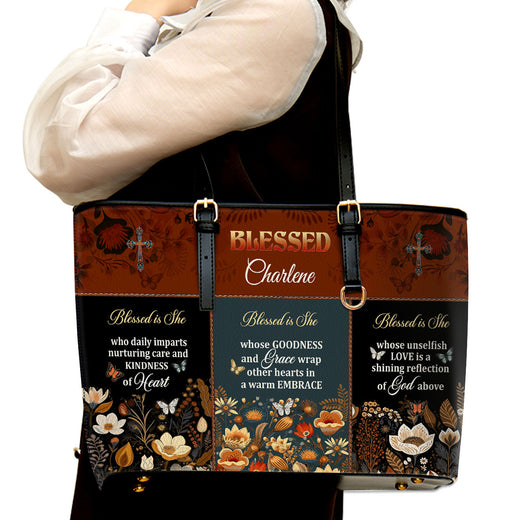 Blessed Is She | Personalized Large Leather Tote Bag LLTBM748