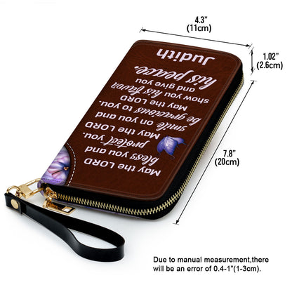 Jesuspirit | May The Lord Give You His Peace | Personalized Zippered Leather Clutch Purse | Religious Gifts For Christian Mother NUHN363B
