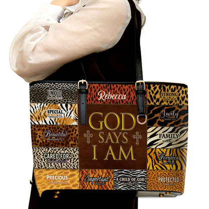 Jesuspirit | Personalized Leather Tote Bag | God Says I Am Unique LLTBM724