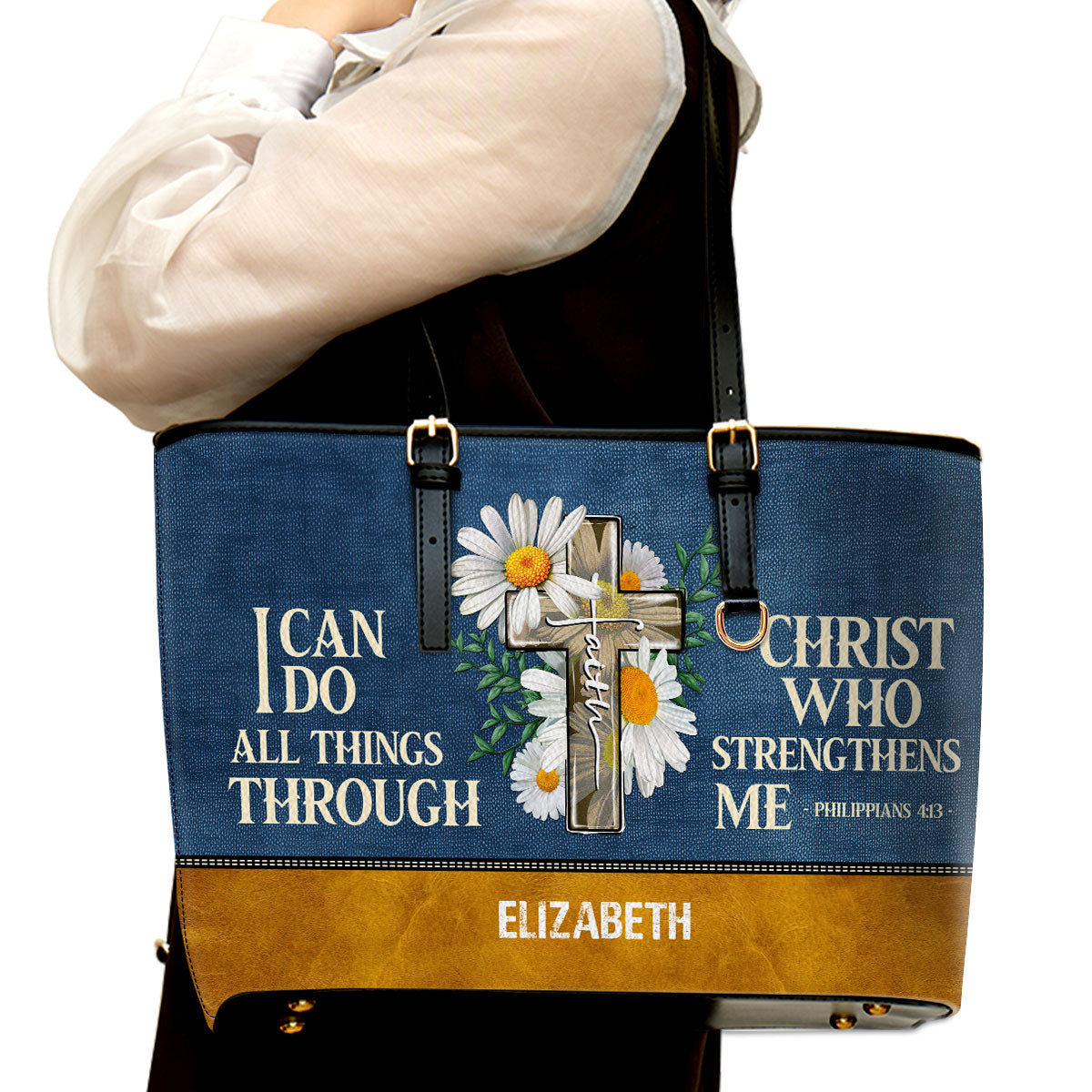 Jesuspirit | Personalized Leather Tote Bag | I Can Do All Things LLTBM779