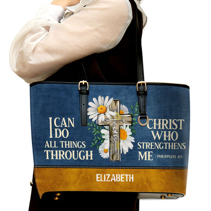 Jesuspirit | Personalized Leather Tote Bag | I Can Do All Things LLTBM779