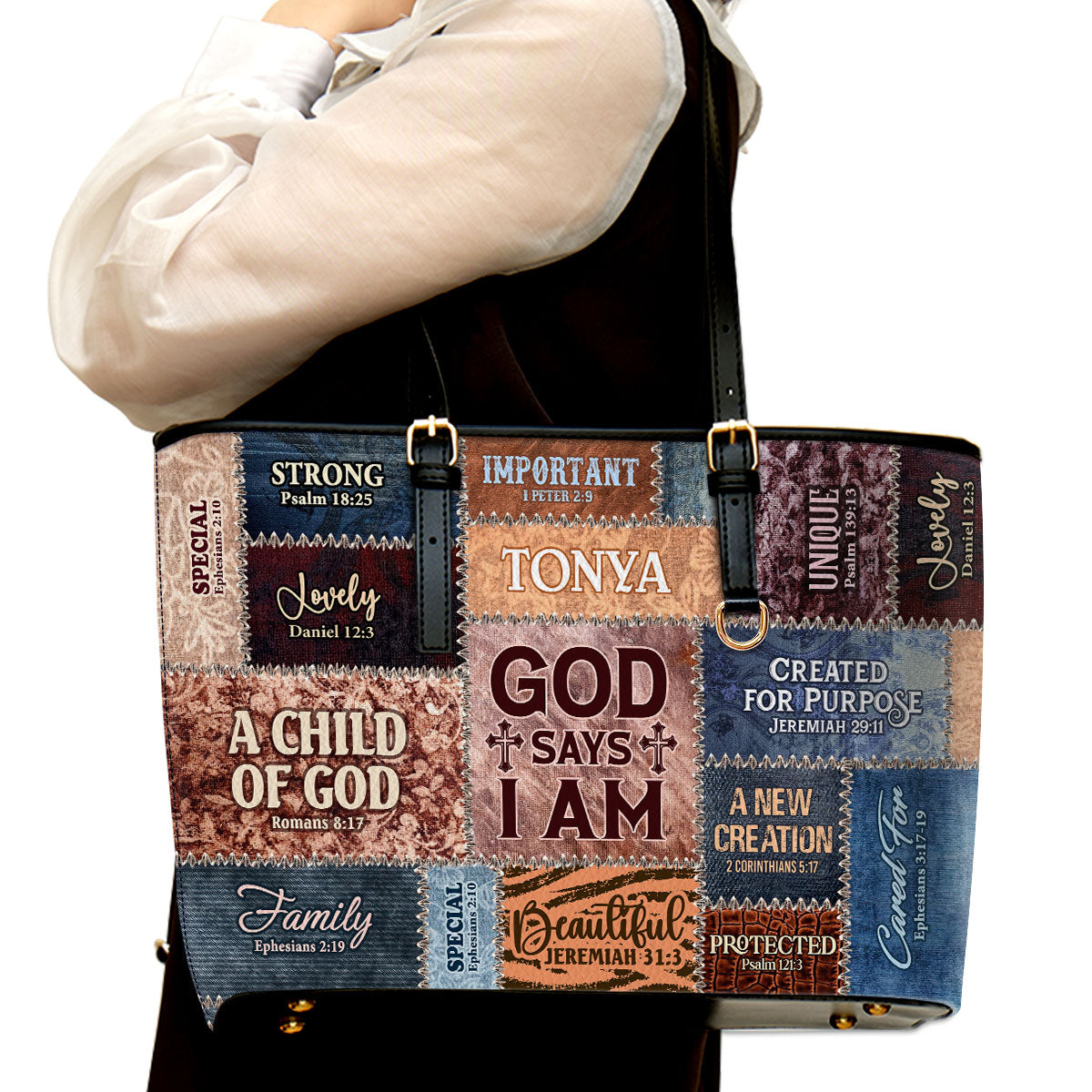 God Say I Am | Personalized Large Leather Tote Bag LLTBM793