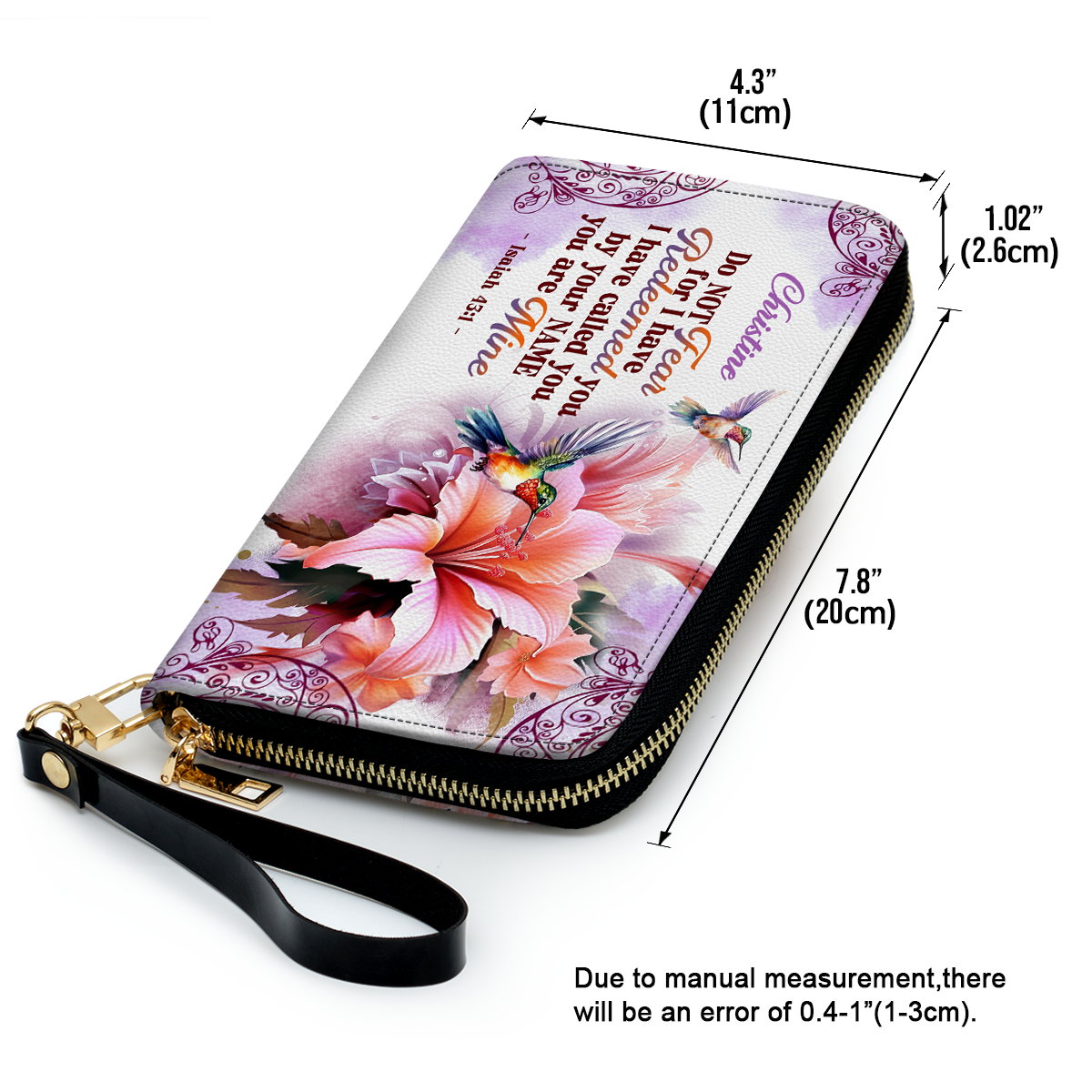 Personalized Leather Clutch Purse With Wristlet Strap Handle | I Have Called You By Your Name