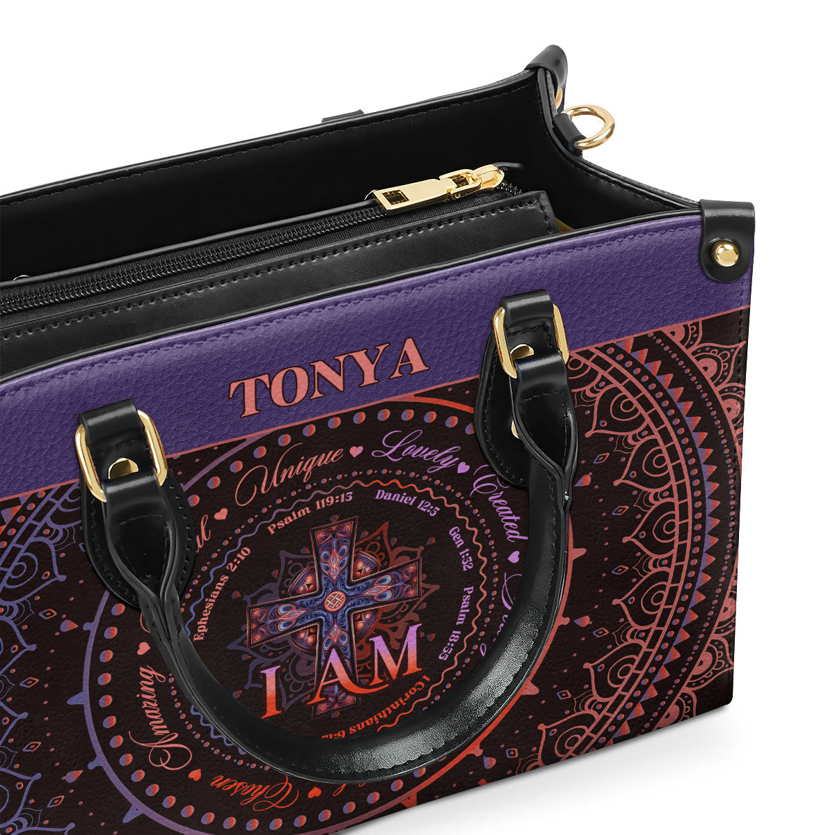 Personalized Zippered Leather Handbag With Handle | I Am