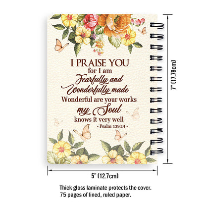 Jesuspirit Personalized Spiral Journal | Faith Gift From God For Christian People | Psalm 139:14 | I Am Fearfully And Wonderfully Made SJH733