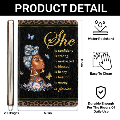 She is Name Custom | Personalized Leather Cover Notebook