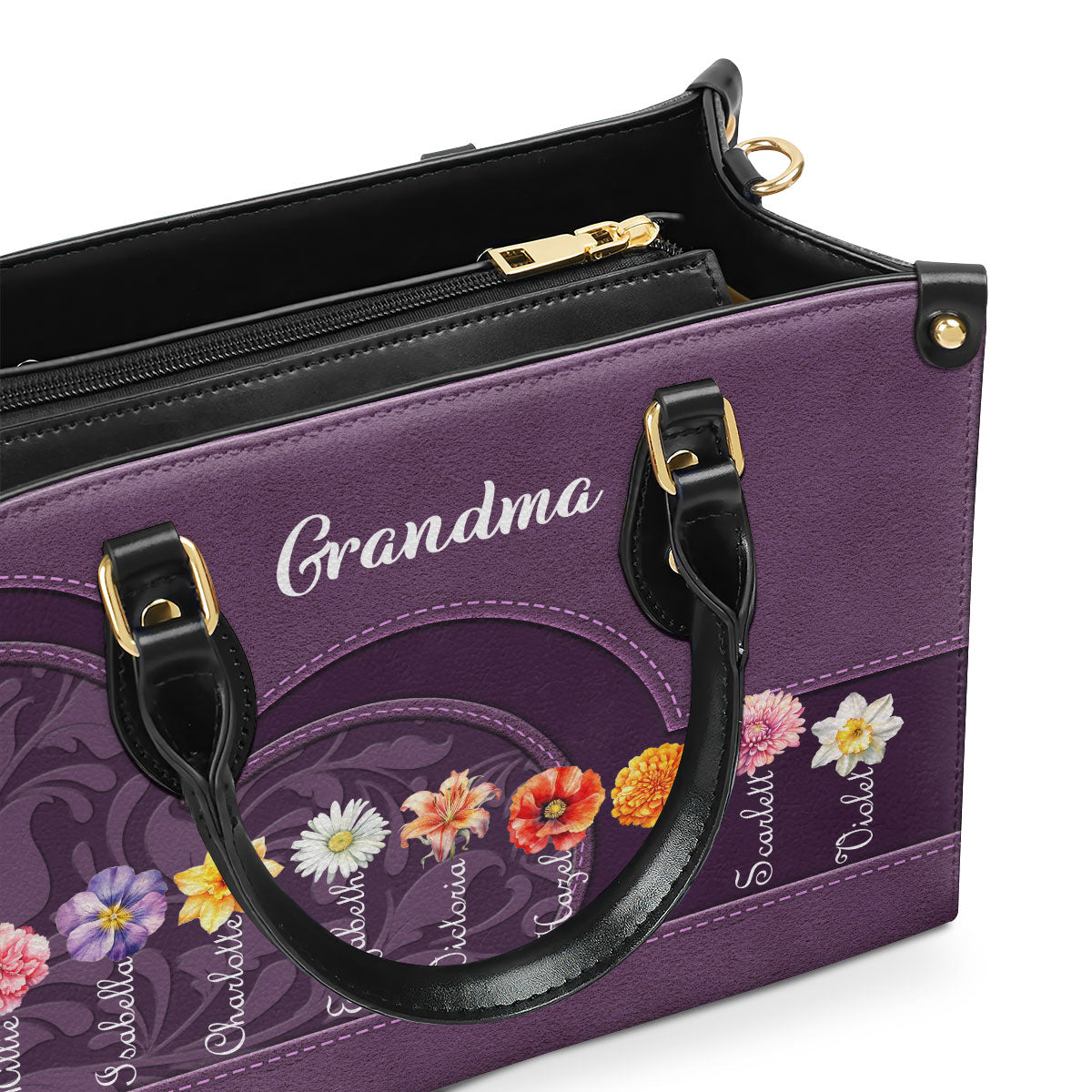 Grandma's Garden Birth Month Flower | Personalized Leather Handbag JSLHBPT2158TA