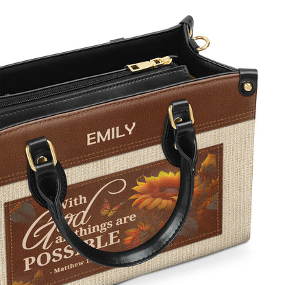 Jesuspirit | Personalized Leather Handbag With Zipper | With God All Things Are Possible LHBM786