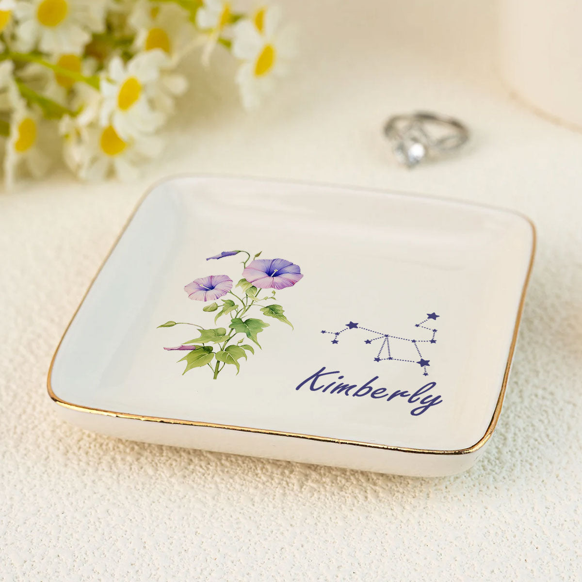 Birth Month Zodiac Flower | Personalized Jewelry Dish JSJDPT1865TA