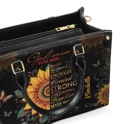 Jesuspirit | Personalized Leather Handbag With Zipper | Sunflower God Says You Are LHBM723