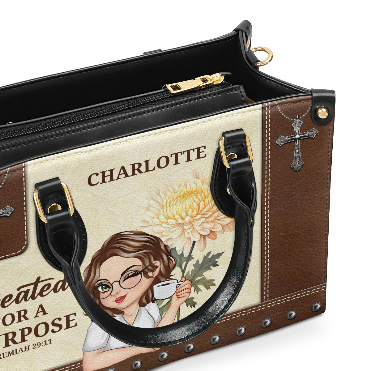 Created For A Purpose | Personalized Leather Handbag JSLHBPTN1313M