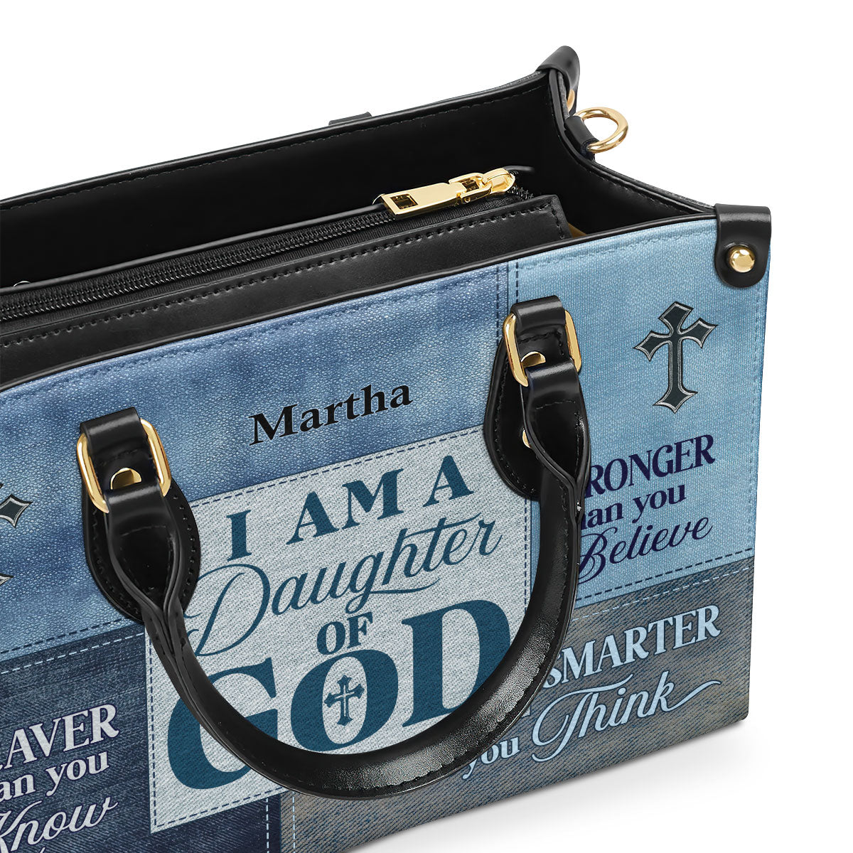 Jesuspirit | Personalized Zippered Leather Handbag With Handle | Religious Gift For Worship Friends | Daughter Of God LHBM764