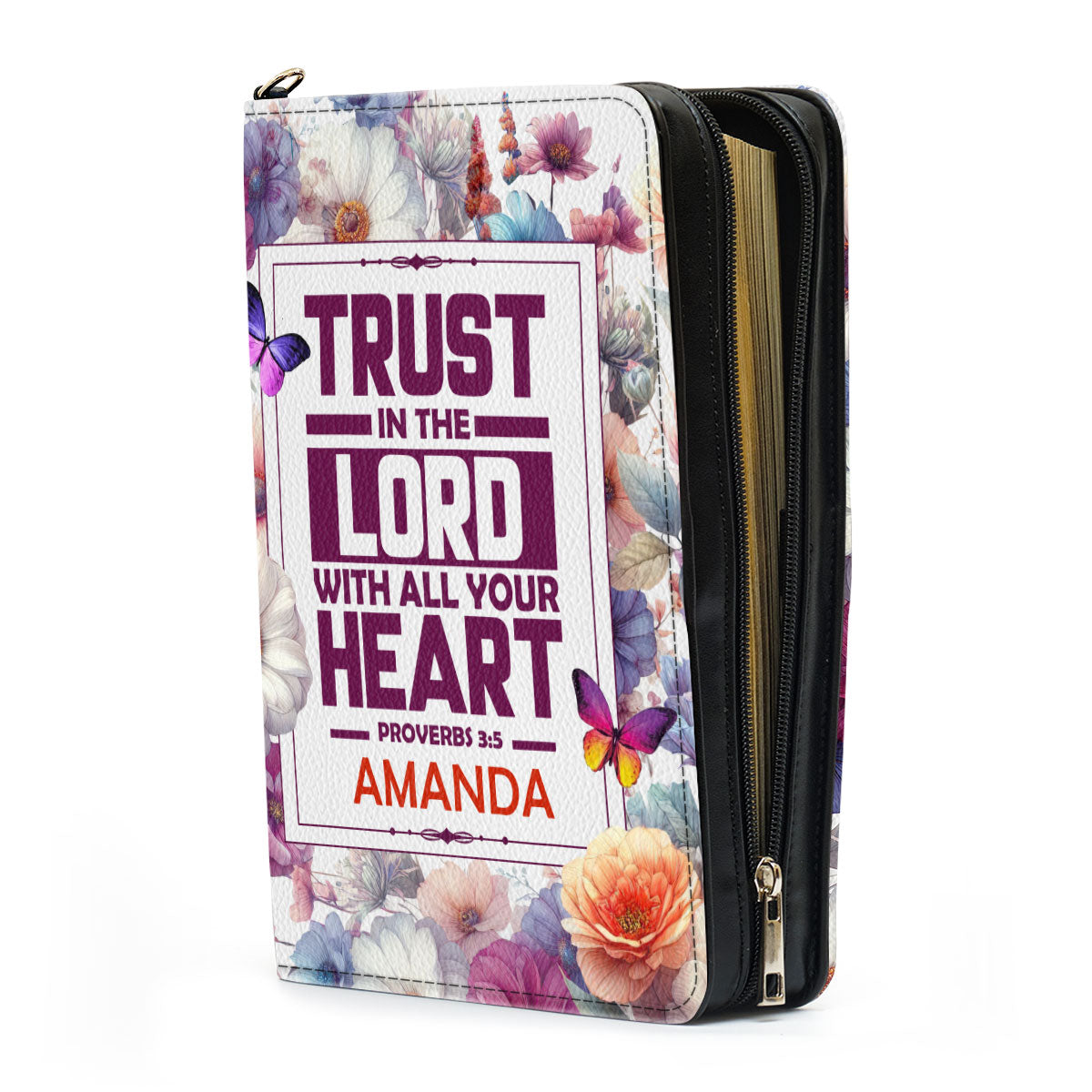 Jesuspirit | Personalized Leather Bible Cover | Trust In The Lord With All Your Heart | Proverbs 3:5 | BCM781