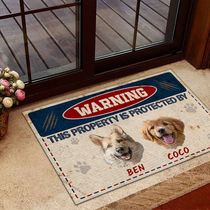 Warning This Property Is Protected By | Personalized Doormat JSDMPT1962L