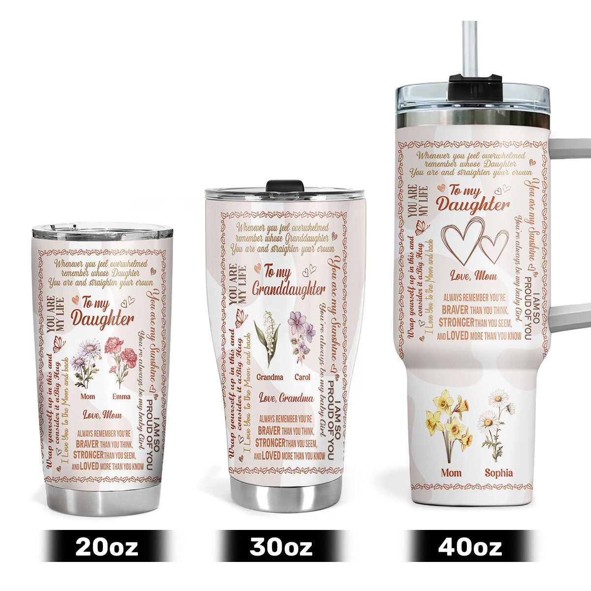 To My Daughter/Granddaughter Birth Month Flowers | Personalized Stainless Steel Tumbler