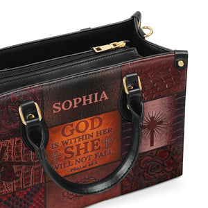 Jesuspirit | Personalized Leather Handbag With Zipper | God Is Within Her, She Will Not Fall LHBM791