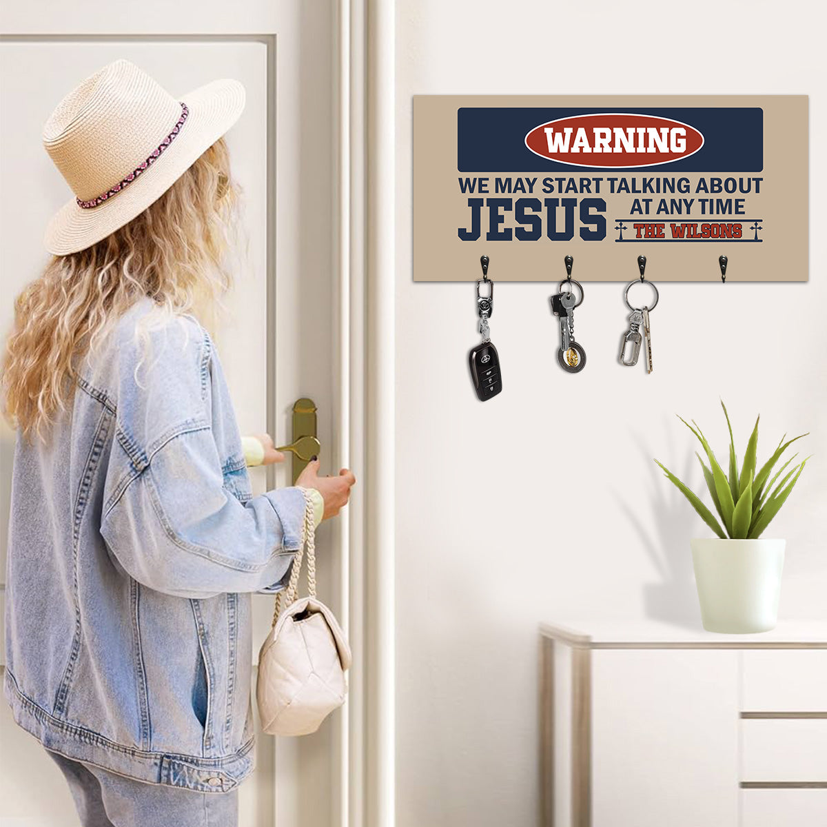 Warning We May Start Talking About Jesus At Any Time | Personalized Key Holder JSUWKHCSPT1756L