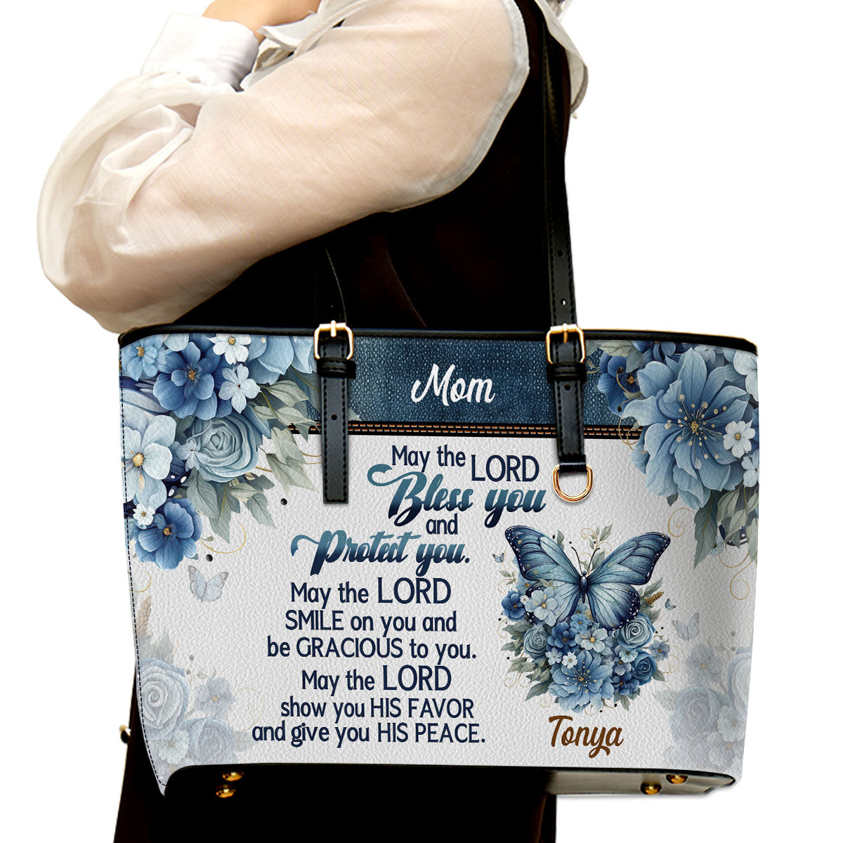 May The Lord Bless You And Protect You | Personalized Large Leather Tote Bag LLTBM784