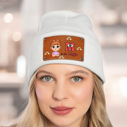 Kid's Name | Personalized Leather Knitted Beanie JSLKBPT1943M
