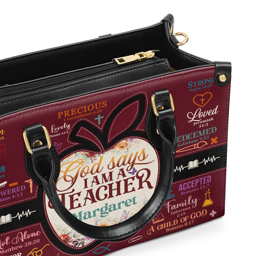 Jesuspirit | Personalized Leather Handbag With Zipper | Gos Says I Am A Teacher LHBM775