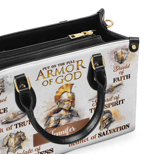 Jesuspirit | Personalized Zippered Leather Handbag With Handle | Religious Gift For Worship Friends | Armor Of God LHBM761