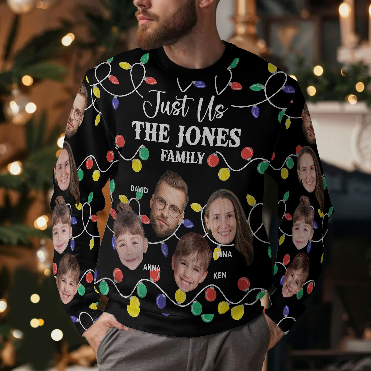 Just Us Custom Photo Christmas Family | Personalized Wool Sweater JSWSWPT2041M